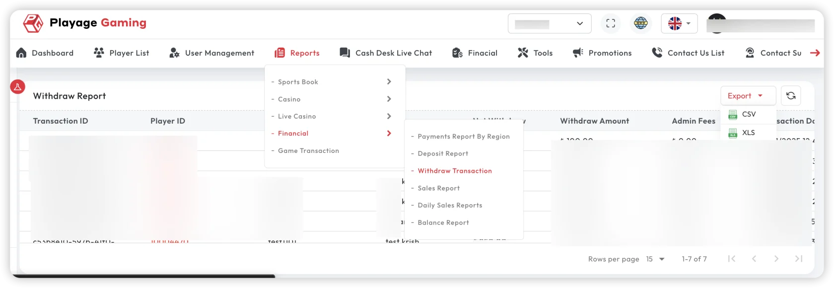 Withdrawal Transaction Report