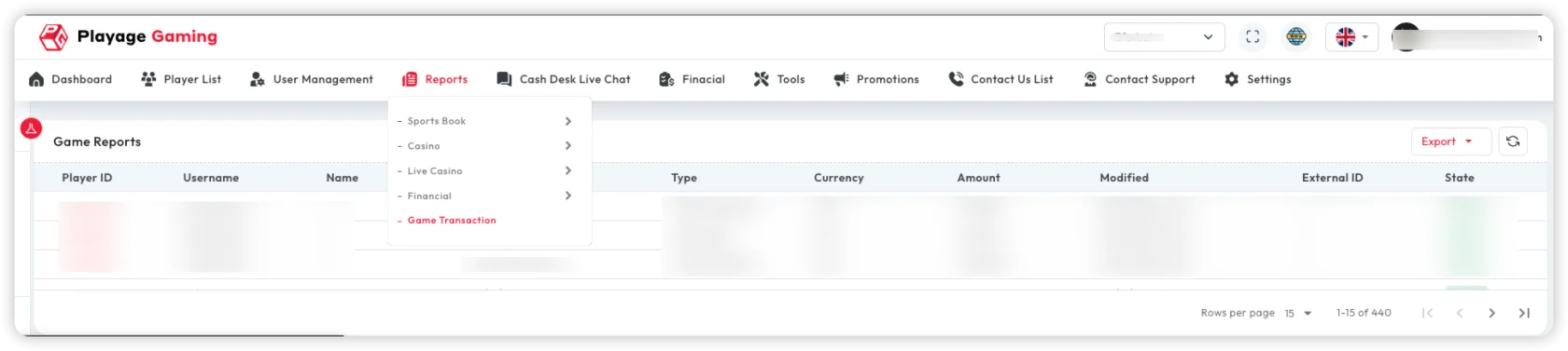 Game Transaction Report