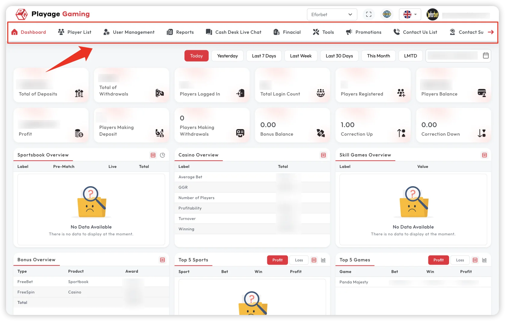 Top navigation menu