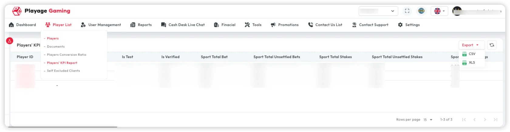 Player KPI Reporting