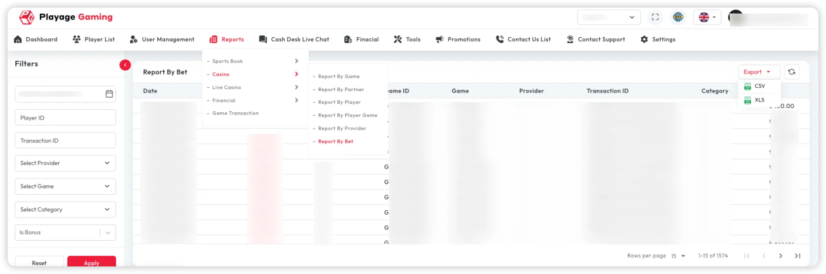 Casino Report by Pending Bet