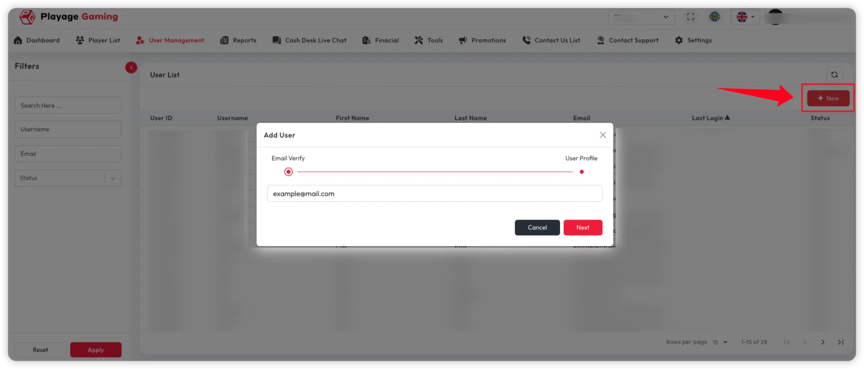 Add user button