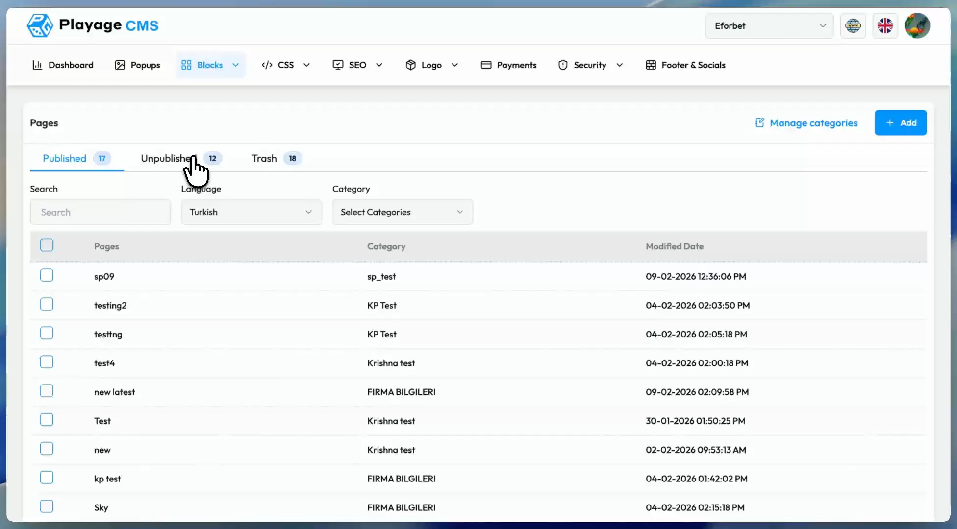 Pages Overview