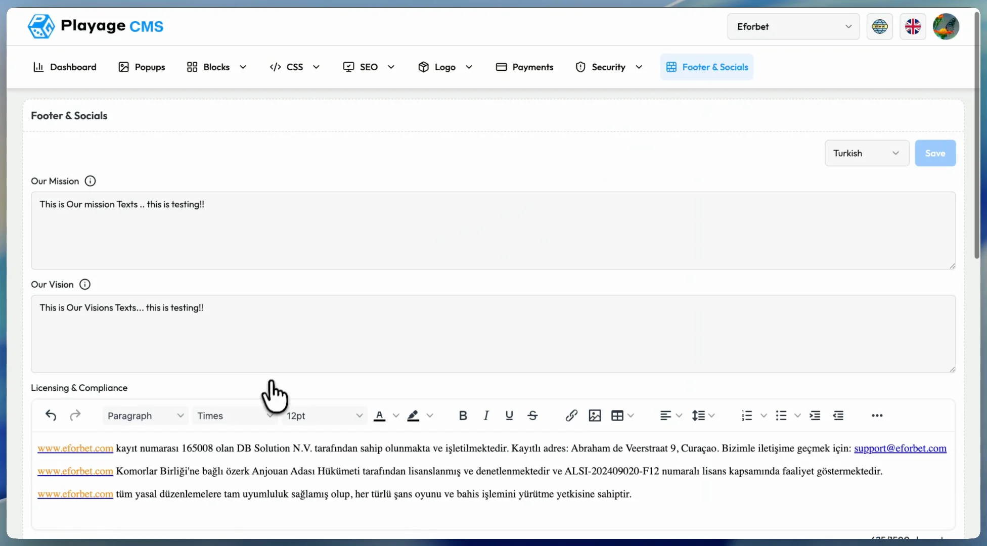 Footer & Socials Overview